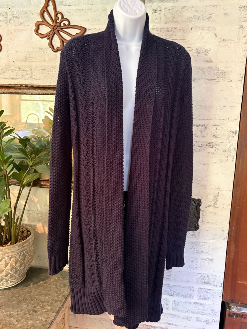 Navy Aerie chunky knit cardigan cozy shawl collar